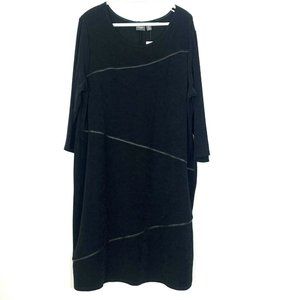 Chicos Travelers Seamed Black Sz 3 Shift Dress Women Plus Size 16 3/4 Sleeve NWT